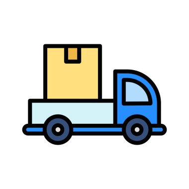 Teslimat, kamyon, nakliye ikonu vektör görüntüsü. Teslimat ve lojistik için de kullanılabilir. Web uygulamalarında, mobil uygulamalarda ve yazdırma ortamlarında kullanılabilir.