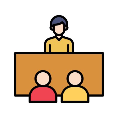 İşveren, insan kaynakları, ikon vektör görüntüsü ile röportaj. Proje yönetimi için de kullanılabilir. Web uygulamalarında, mobil uygulamalarda ve yazdırma ortamlarında kullanılabilir.