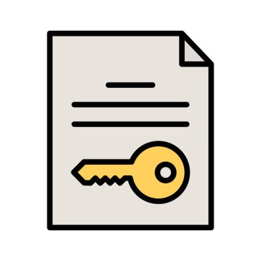 Dosya, şifreleme, belge, anahtar simgesi vektör resmi. Siber güvenlik için de kullanılabilir. Web uygulamalarında, mobil uygulamalarda ve yazdırma ortamlarında kullanılabilir.