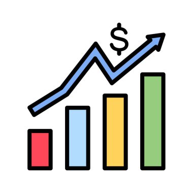 Finans, büyüme, gelir ikonu vektör imajı. Finans ve Para için de kullanılabilir. Web uygulamalarında, mobil uygulamalarda ve yazdırma ortamlarında kullanılabilir.