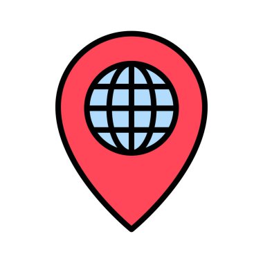 Küre, konum, simge vektör görüntüsü. Navigasyon için de kullanılabilir. Web uygulamalarında, mobil uygulamalarda ve yazdırma ortamlarında kullanılabilir.