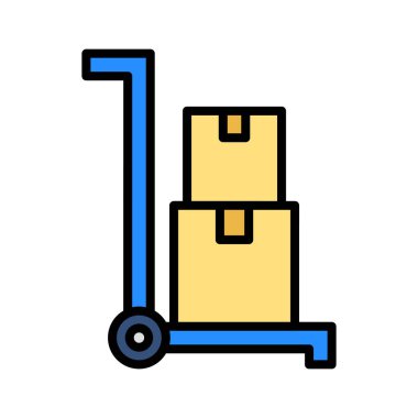 El arabası, teslimat, kasa, paket ikonu vektör görüntüsü. Teslimat ve lojistik için de kullanılabilir. Web uygulamalarında, mobil uygulamalarda ve yazdırma ortamlarında kullanılabilir.