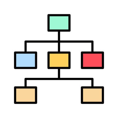 Hiyerarşi, yol haritası, şema ikon vektör görüntüsü. Proje yönetimi için de kullanılabilir. Web uygulamalarında, mobil uygulamalarda ve yazdırma ortamlarında kullanılabilir.