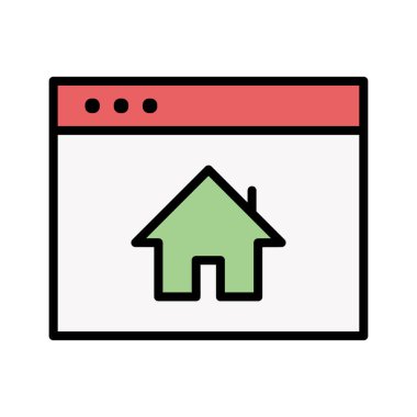 Ana sayfa, web, tarayıcı simgesi vektör görüntüsü. Seo & web için de kullanılabilir. Web uygulamalarında, mobil uygulamalarda ve yazdırma ortamlarında kullanılabilir.