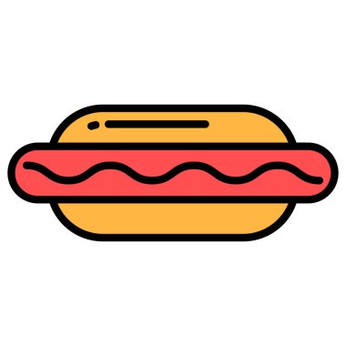 Hotdog ikon vektör görüntüsü. Yiyecek ve içecekler için de kullanılabilir. Web uygulamalarında, mobil uygulamalarda ve yazdırma ortamlarında kullanılabilir.