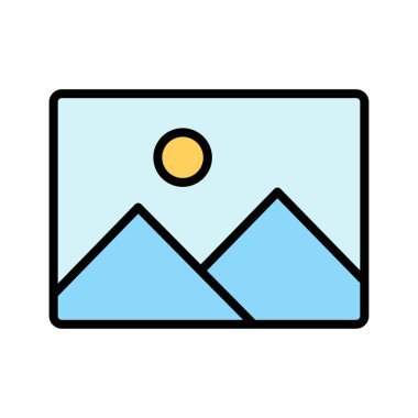 Resim, fotoğraf, resim, galeri ikonu vektör görüntüsü. Bilgi teknolojisi için de kullanılabilir. Web uygulamalarında, mobil uygulamalarda ve yazdırma ortamlarında kullanılabilir.