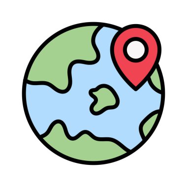 Yer, dünya, dünya, pin ikonu vektör görüntüsü. Navigasyon için de kullanılabilir. Web uygulamalarında, mobil uygulamalarda ve yazdırma ortamlarında kullanılabilir.