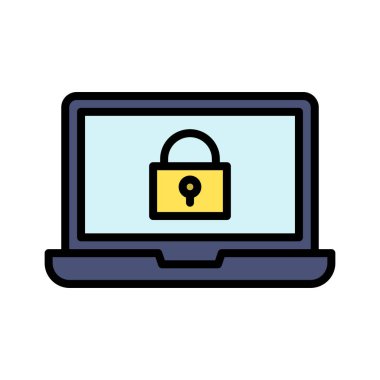 Kilitli, sistem, dizüstü bilgisayar simgesi vektör görüntüsü. Bilgi teknolojisi için de kullanılabilir. Web uygulamalarında, mobil uygulamalarda ve yazdırma ortamlarında kullanılabilir.
