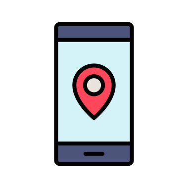 Mobil, navigasyon, pin ikonu vektör görüntüsü. Navigasyon için de kullanılabilir. Web uygulamalarında, mobil uygulamalarda ve yazdırma ortamlarında kullanılabilir.