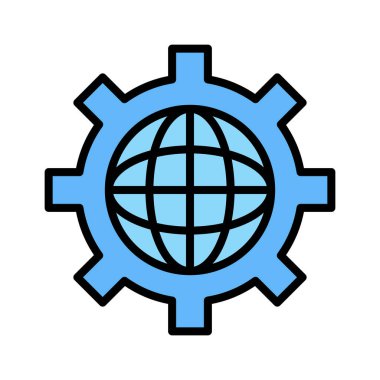 Ağ, ayarlar, küresel ikon vektör görüntüsü. Ağ ve veri paylaşımı için de kullanılabilir. Web uygulamalarında, mobil uygulamalarda ve yazdırma ortamlarında kullanılabilir.