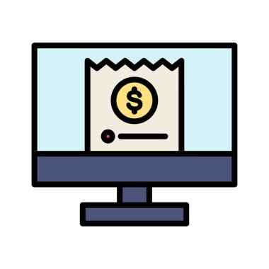 Çevrimiçi ödeme, fatura, çıkış simgesi vektör resmi. Finans ve Para için de kullanılabilir. Web uygulamalarında, mobil uygulamalarda ve yazdırma ortamlarında kullanılabilir.