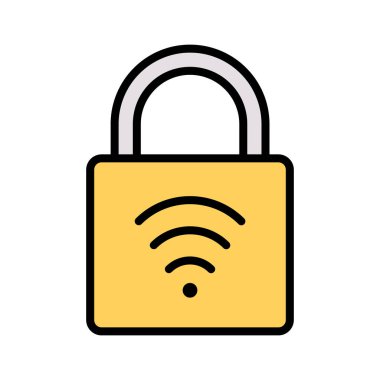 Koruma, kablosuz ağ, güvenlik ikonu vektör görüntüsü. İnternet güvenliği için de kullanılabilir. Web uygulamalarında, mobil uygulamalarda ve yazdırma ortamlarında kullanılabilir.