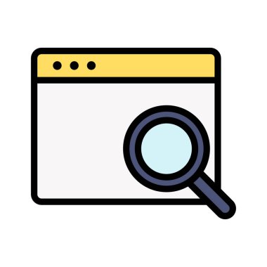 Arama, yönetim, içerik arama simgesi vektör resmi. Web pazarlama için de kullanılabilir. Web uygulamalarında, mobil uygulamalarda ve yazdırma ortamlarında kullanılabilir.