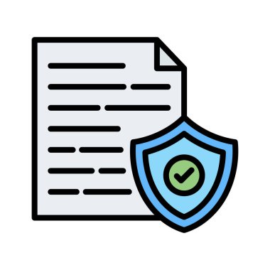 Güvenli, belge, kalkan simgesi vektör görüntüsü. Ağ ve veri paylaşımı için de kullanılabilir. Web uygulamalarında, mobil uygulamalarda ve yazdırma ortamlarında kullanılabilir.