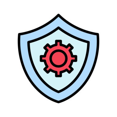 Güvenlik, ayarlar, kalkan ikon vektör görüntüsü. Siber güvenlik için de kullanılabilir. Web uygulamalarında, mobil uygulamalarda ve yazdırma ortamlarında kullanılabilir.