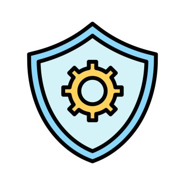 Güvenlik, ayarlar, kalkan ikon vektör görüntüsü. Bilgi teknolojisi için de kullanılabilir. Web uygulamalarında, mobil uygulamalarda ve yazdırma ortamlarında kullanılabilir.