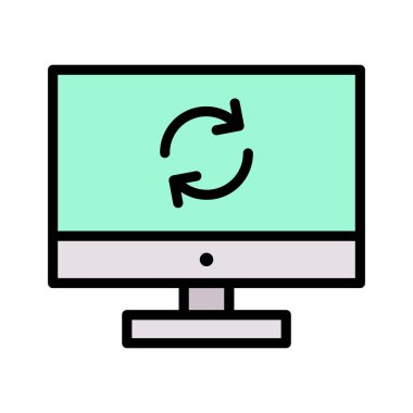 Eşzamanlama, veri, ekran simgesi vektör görüntüsü. Telefon ve tablet olarak kullanılabilir. Mobil uygulamalar, web uygulamaları ve yazdırma ortamları için elverişli.