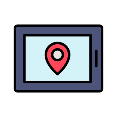 Tablet, navigasyon, ikon vektör resmini iğnele. Navigasyon için de kullanılabilir. Web uygulamalarında, mobil uygulamalarda ve yazdırma ortamlarında kullanılabilir.