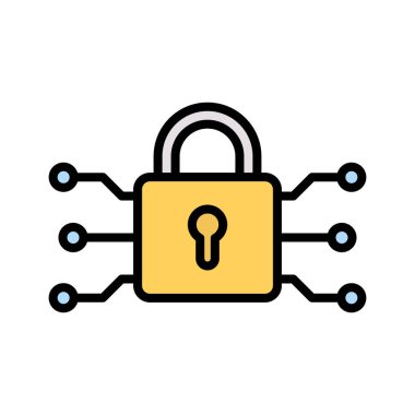 VPN, şifreleme, güvenlik simgesi vektör görüntüsü. İnternet güvenliği için de kullanılabilir. Web uygulamalarında, mobil uygulamalarda ve yazdırma ortamlarında kullanılabilir.