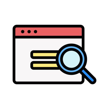 Web sayfası, tarayıcı, arama simgesi vektör resmi. Web sayfaları için de kullanılabilir. Web uygulamalarında, mobil uygulamalarda ve yazdırma ortamlarında kullanılabilir.
