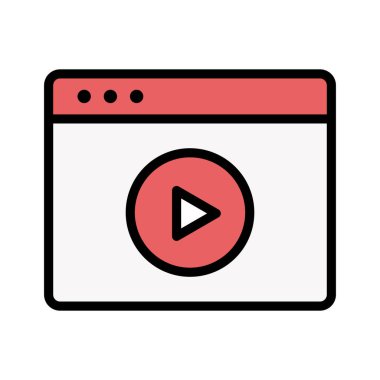 Web sayfası, tarayıcı, video simgesi vektör resmi. Web sayfaları için de kullanılabilir. Web uygulamalarında, mobil uygulamalarda ve yazdırma ortamlarında kullanılabilir.