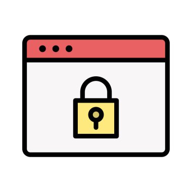 Web sayfası, kilit, güvenlik simgesi vektör görüntüsü. Web sayfaları için de kullanılabilir. Web uygulamalarında, mobil uygulamalarda ve yazdırma ortamlarında kullanılabilir.
