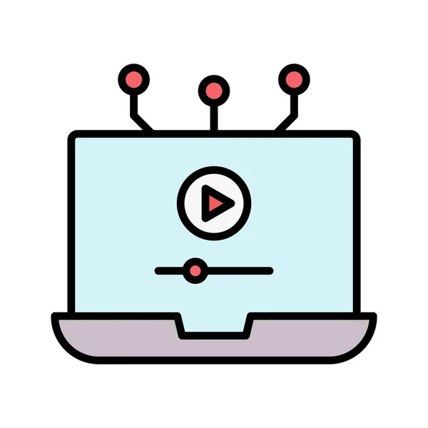 Laptop Online Video Csoport Hálózati Ikon Vektorkép Online Oktatásban Használható — Stock Vector