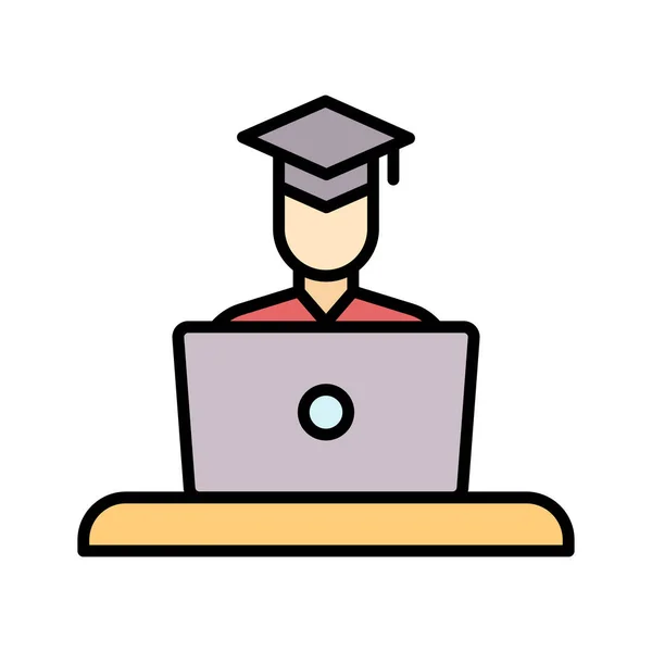 Laptop Diák Tanulmány Táblázat Ikon Vektor Kép Online Oktatásban Használható — Stock Vector
