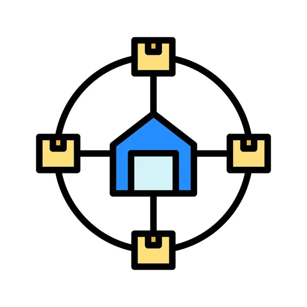 Lager Netzwerk Versand Filialen Pakete Symbolvektorbild Kann Auch Für Lieferung — Stockvektor