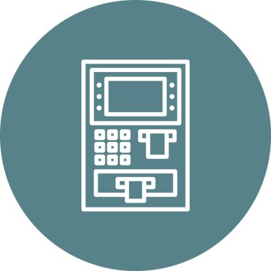 ATM, makine, banka, para, para ikonu vektör görüntüsü. Bankacılık ve finans için de kullanılabilir. Web uygulamalarında, mobil uygulamalarda ve yazdırma ortamlarında kullanılabilir.