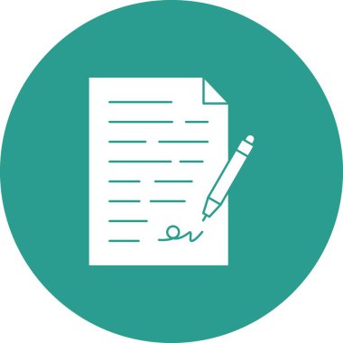 İş belgesi, sözleşme, imza, ikon vektör imajı. İş ve ofis için de kullanılabilir. Web uygulamalarında, mobil uygulamalarda ve yazdırma ortamlarında kullanılabilir.