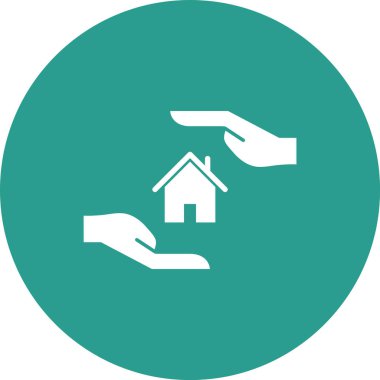 Ev, el, sigorta, koruma, kredi ikonu vektör görüntüsü. Bankacılık ve finans için de kullanılabilir. Web uygulamalarında, mobil uygulamalarda ve yazdırma ortamlarında kullanılabilir.