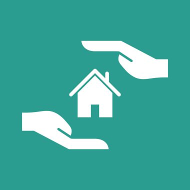 Ev, el, sigorta, koruma, kredi ikonu vektör görüntüsü. Bankacılık ve finans için de kullanılabilir. Web uygulamalarında, mobil uygulamalarda ve yazdırma ortamlarında kullanılabilir.