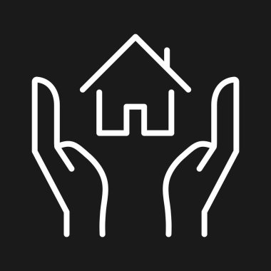 Ev, el, sigorta, koruma, kredi ikonu vektör görüntüsü. Bankacılık ve finans için de kullanılabilir. Web uygulamalarında, mobil uygulamalarda ve yazdırma ortamlarında kullanılabilir.