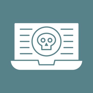 Siber saldırı, hacklenme, virüs, kötü amaçlı yazılım, kafatası ikonu vektör görüntüsü. Siber güvenlik için de kullanılabilir. Web uygulamalarında, mobil uygulamalarda ve yazdırma ortamlarında kullanılabilir.