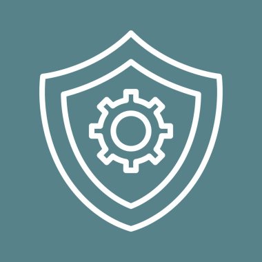 Güvenlik, ayarlar, kalkan ikon vektör görüntüsü. Siber güvenlik için de kullanılabilir. Web uygulamalarında, mobil uygulamalarda ve yazdırma ortamlarında kullanılabilir.