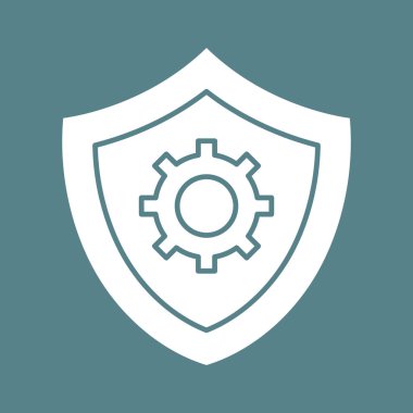 Güvenlik, ayarlar, kalkan ikon vektör görüntüsü. Siber güvenlik için de kullanılabilir. Web uygulamalarında, mobil uygulamalarda ve yazdırma ortamlarında kullanılabilir.