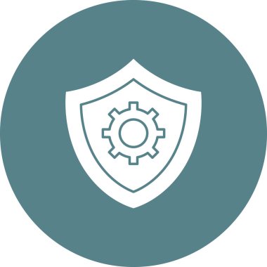 Güvenlik, ayarlar, kalkan ikon vektör görüntüsü. Siber güvenlik için de kullanılabilir. Web uygulamalarında, mobil uygulamalarda ve yazdırma ortamlarında kullanılabilir.