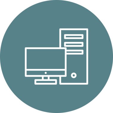 Bilgisayar, masaüstü, bilgisayar, çalışma istasyonu ikon vektör resmi. İnternet güvenliği için de kullanılabilir. Web uygulamalarında, mobil uygulamalarda ve yazdırma ortamlarında kullanılabilir.