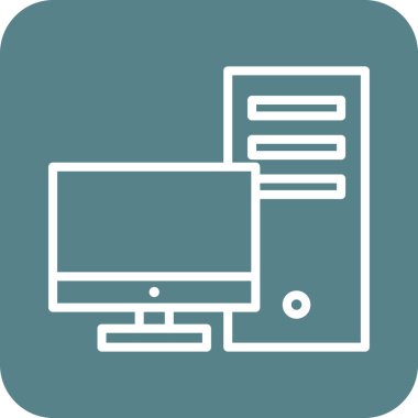 Bilgisayar, masaüstü, bilgisayar, çalışma istasyonu ikon vektör resmi. İnternet güvenliği için de kullanılabilir. Web uygulamalarında, mobil uygulamalarda ve yazdırma ortamlarında kullanılabilir.