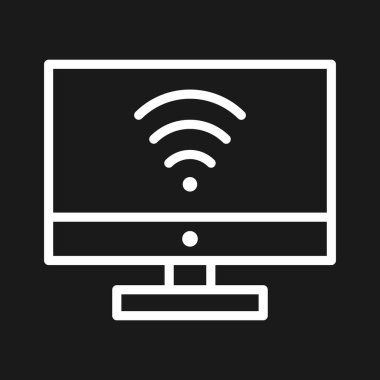 Wifi, bilgisayar, monitör, ekran simgesi vektör görüntüsü. Telefon ve tablet olarak kullanılabilir. Mobil uygulamalar, web uygulamaları ve yazdırma ortamları için elverişli.