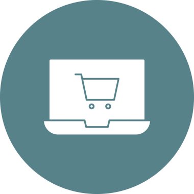 Çevrimiçi alışveriş, dizüstü bilgisayar, ekommerce, araba ikonu vektör görüntüsü. Alışveriş ve ecommerce için de kullanılabilir. Web uygulamalarında, mobil uygulamalarda ve yazdırma ortamlarında kullanılabilir.