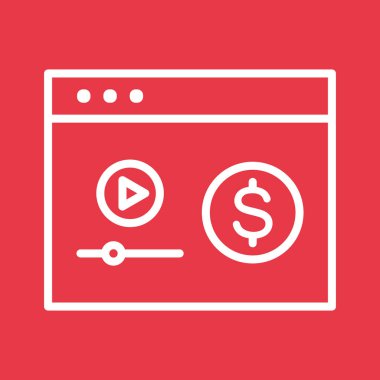 Para, video, kazanç, para ikonu vektör imajı. Web pazarlama için de kullanılabilir. Web uygulamalarında, mobil uygulamalarda ve yazdırma ortamlarında kullanılabilir.