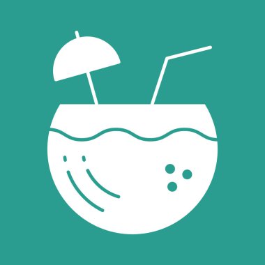 Hindistan cevizi suyu, hindistan cevizi, meyve suyu ikonu vektör görüntüsü. Yaz & Tatilleri için kullanılabilir. Mobil uygulamalar, web uygulamaları ve yazdırma ortamları için elverişli.