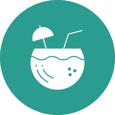 Hindistan cevizi suyu, hindistan cevizi, meyve suyu ikonu vektör görüntüsü. Yaz & Tatilleri için kullanılabilir. Mobil uygulamalar, web uygulamaları ve yazdırma ortamları için elverişli.