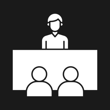 İşveren, insan kaynakları, ikon vektör görüntüsü ile röportaj. Proje yönetimi için de kullanılabilir. Web uygulamalarında, mobil uygulamalarda ve yazdırma ortamlarında kullanılabilir.