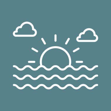 Gün batımı, su, gündoğumu, ikon vektör görüntüsü. Yaz & Tatilleri için kullanılabilir. Mobil uygulamalar, web uygulamaları ve yazdırma ortamları için elverişli.