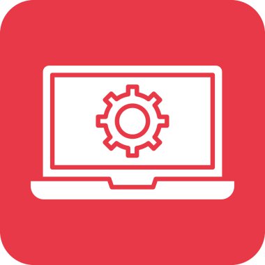 Laptop, ayarlar, vites ikonu vektör görüntüsü. Bilgi teknolojisi için de kullanılabilir. Web uygulamalarında, mobil uygulamalarda ve yazdırma ortamlarında kullanılabilir.