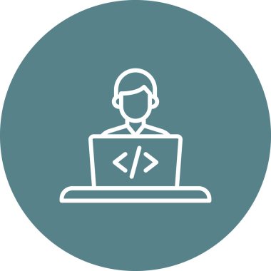 Programcı, yazılım, geliştirici simgesi vektör görüntüsü. Bilgi teknolojisi için de kullanılabilir. Web uygulamalarında, mobil uygulamalarda ve yazdırma ortamlarında kullanılabilir.