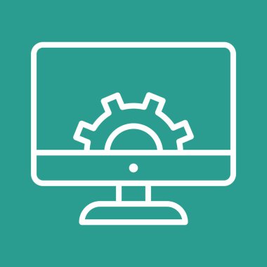 Müşteri desteği, masaüstü, yardım masası, dişli ikon vektör resmi. Müşteri desteği için de kullanılabilir. Web uygulamalarında, mobil uygulamalarda ve yazdırma ortamlarında kullanılabilir.